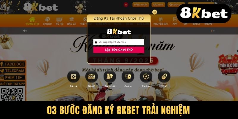 03 bước đăng ký 8KBET trải nghiệm