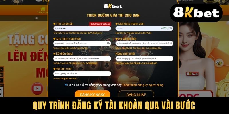 Quy trình đăng ký tài khoản qua vài bước